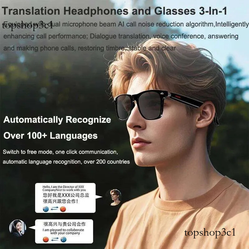 Smart AI Glasses 100+ Languages Real-time Translation Bluetooth Sunglasses Earphones Voice Assistant Call Music glasses with camera
