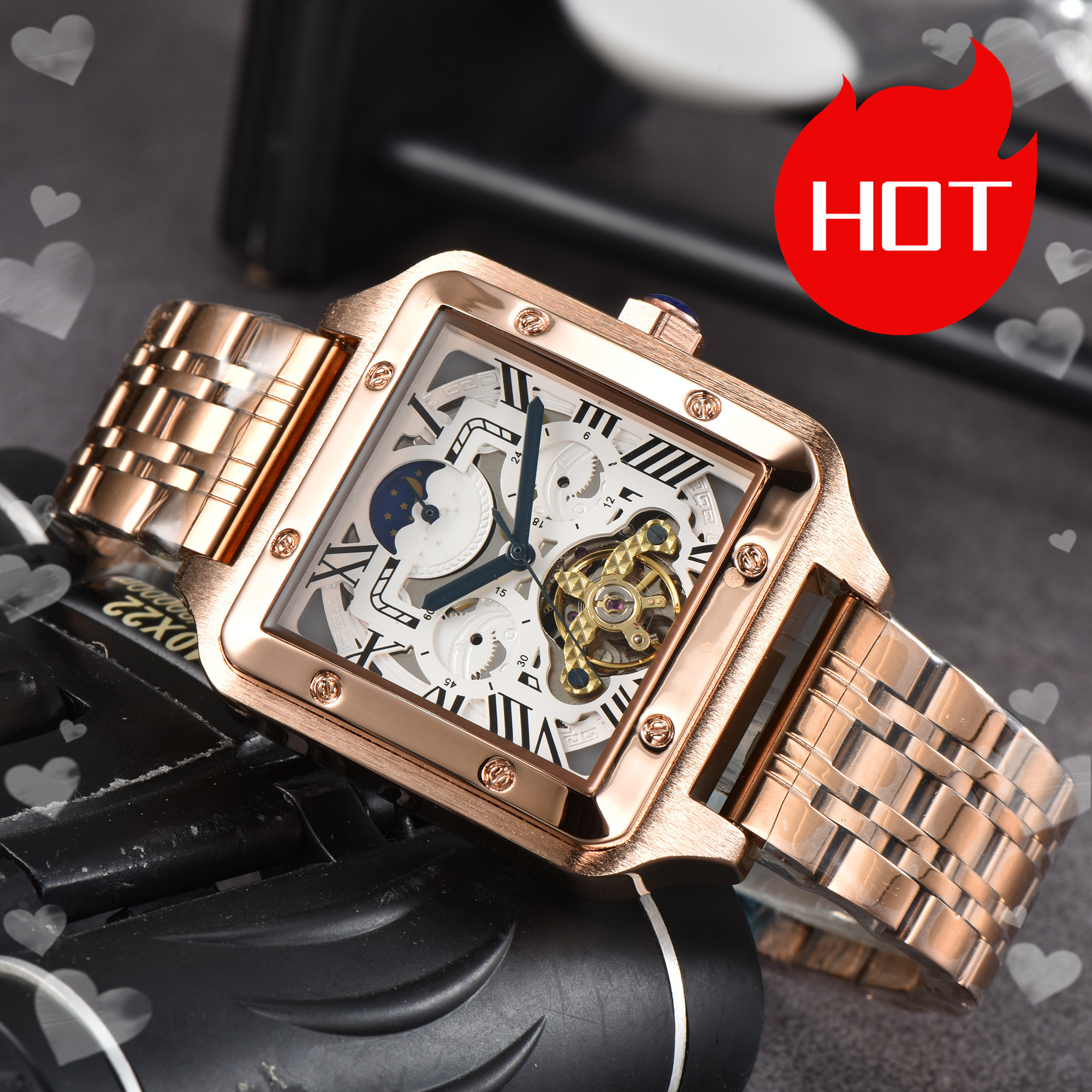 Luxury designer mens womens SANTOSity Tourbillon watches Automatic mechanical movement watch stainless steel strap luminous gifts Wristwatches montre #165