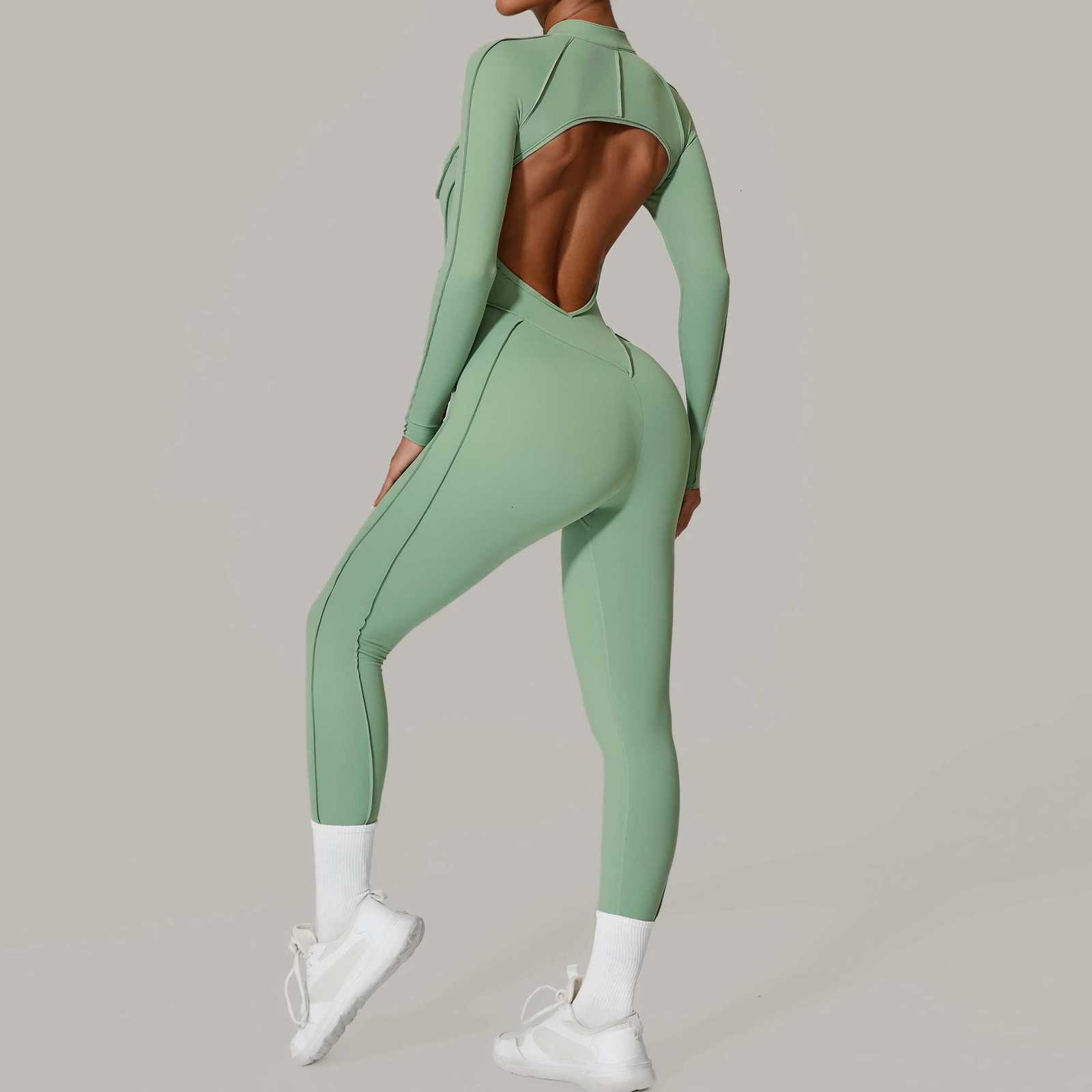 Padded Women Long Sleeve Sport Yoga Jumpsuit Workout Clothes for Women Sportwear Backless Zipper Fitness Gym Outfitt251219