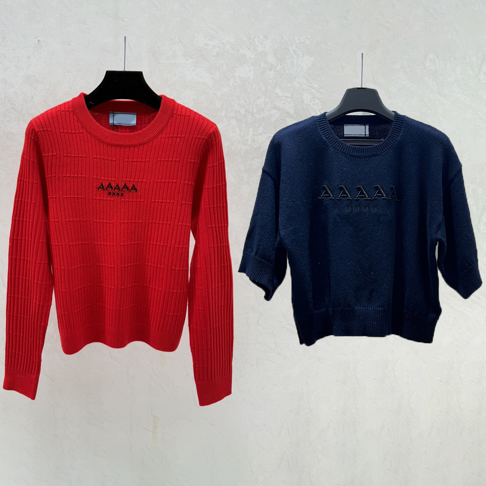 Women Wool Jumper Half Sleeve Knit Wear Designer Letters Embroidered Knitwear Round Neck Knitted Pullovers