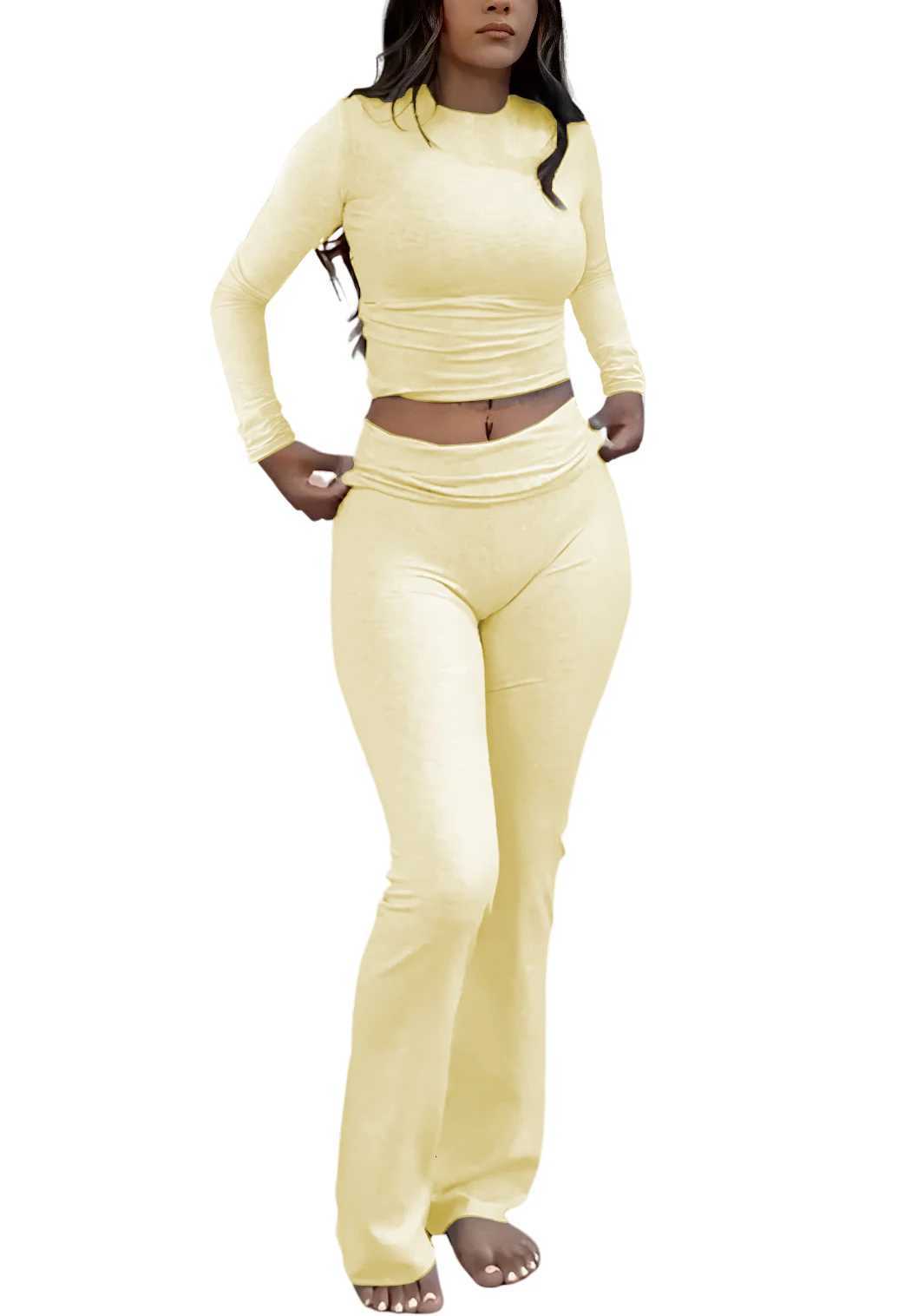 Womens Yoga Two-Piece Set Long-Sleeve Wide-Leg Activewear Set Casual Home Yoga Set Coordinated Sett251219