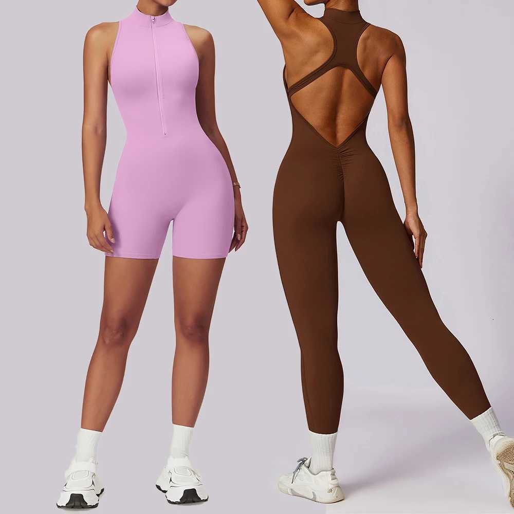 Scrunch Gym Jumpsuit Zipper Workout Sportswear Womens Fitness Suit Short Sets Sports Overalls for Woman Tracksuit Yoga Clothingt251219