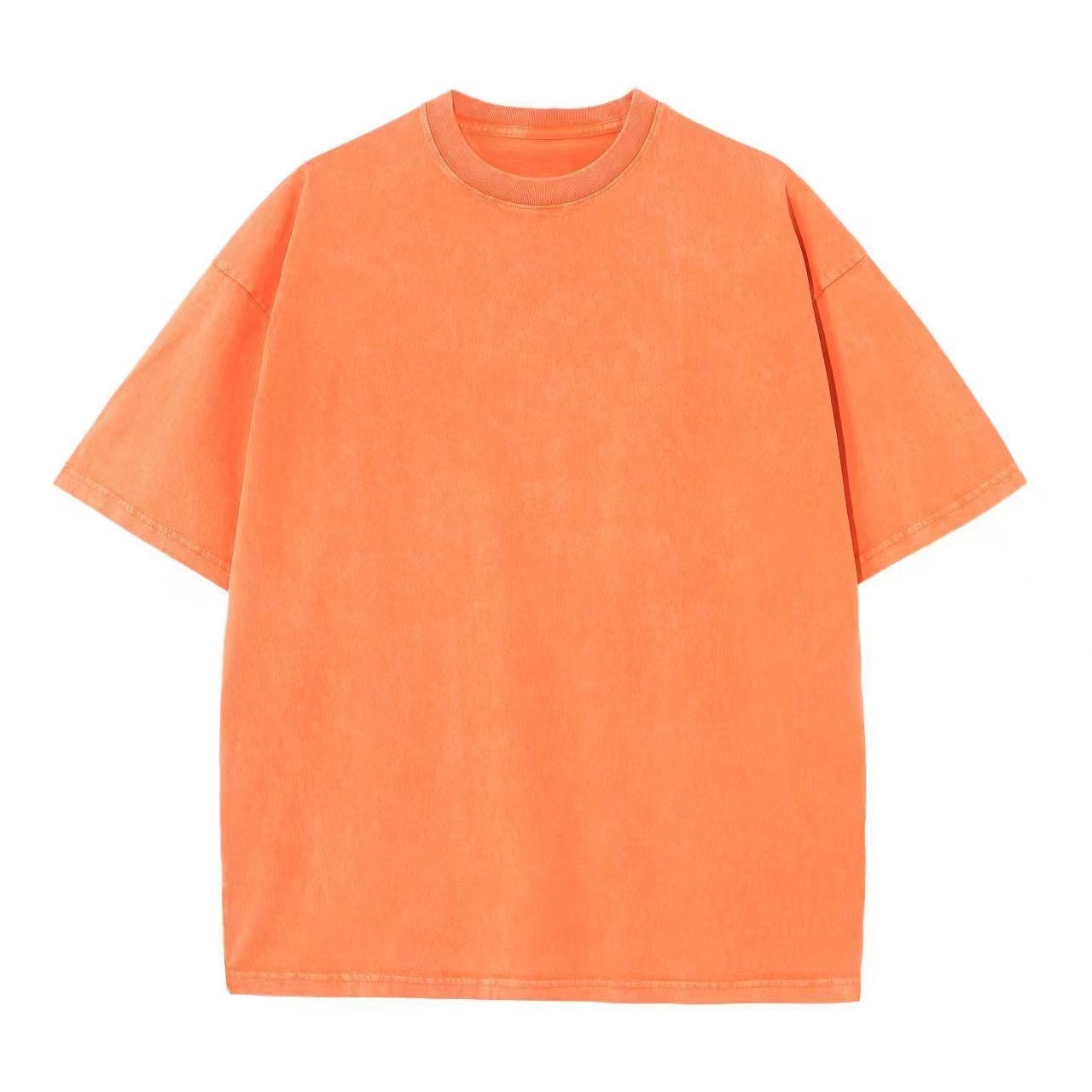 Men's European & American 230g Heavyweight Washed Distressed T-Shirt, Versatile Solid Color Oversized Crew Neck Trendy INS Top
