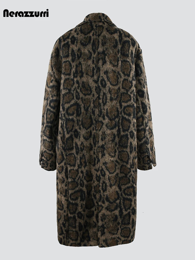 Nerazzurri Autumn Winter Long Loose Casual Leopard Print Woolen Coat Men 251219