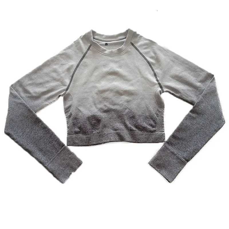 L size Energy Women Yoga Set Gym Seamless Ombre Gradient Long sleeve shirt Workout Sport Women Fitness Active Topt251219