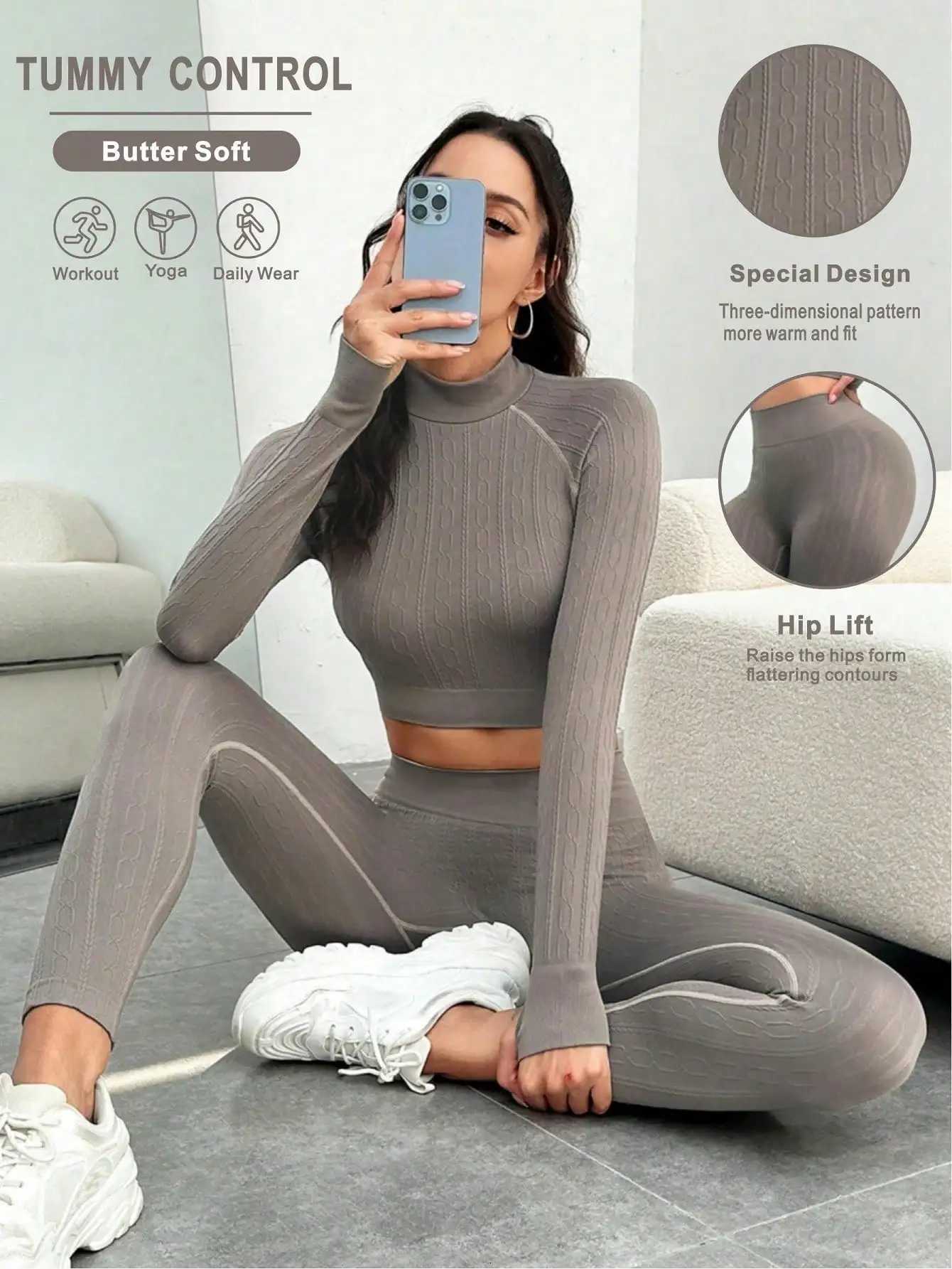 Yoga Set Womens Sportswear Yoga Clothes Fitness Long Sleeve Sports Suit Gym Top High Waist Leggings Setst251219