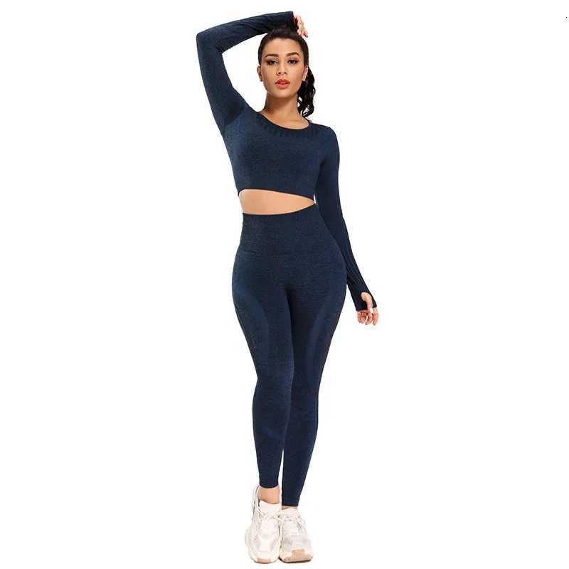Seamless Yoga Sets for Women 2 Pcs Sports Jogging Outfit Long Sleeve Gym Crop Top Running Tights Quick Dry Workout Activeweart251219