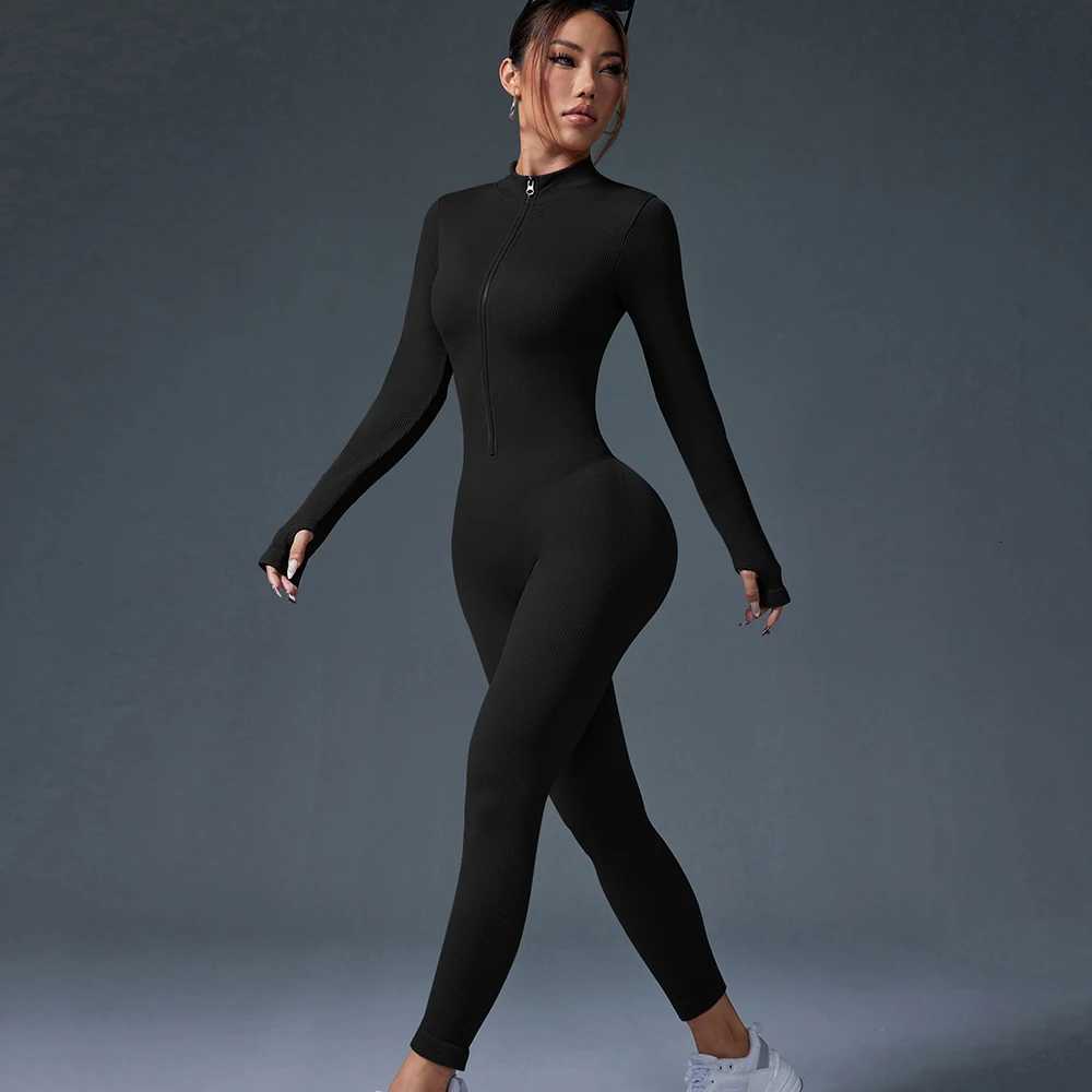 Half Zip Jumpsuit Women Gym Bodysuit Long Sleeve Activewear Set Running Workout Romper Fitness Overalls Sportswear Yoga Clothest251219