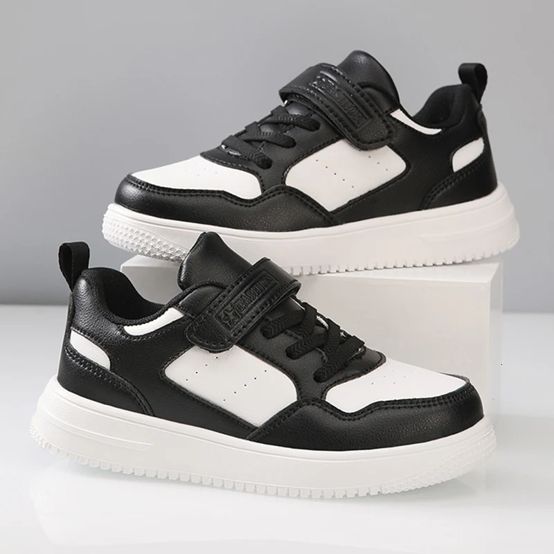 Boys Shoes Sneakers Leather Children Comfortable Flat Shoes Black White Shoes for Kids Girls School Walking Footwear Non Slip 251218