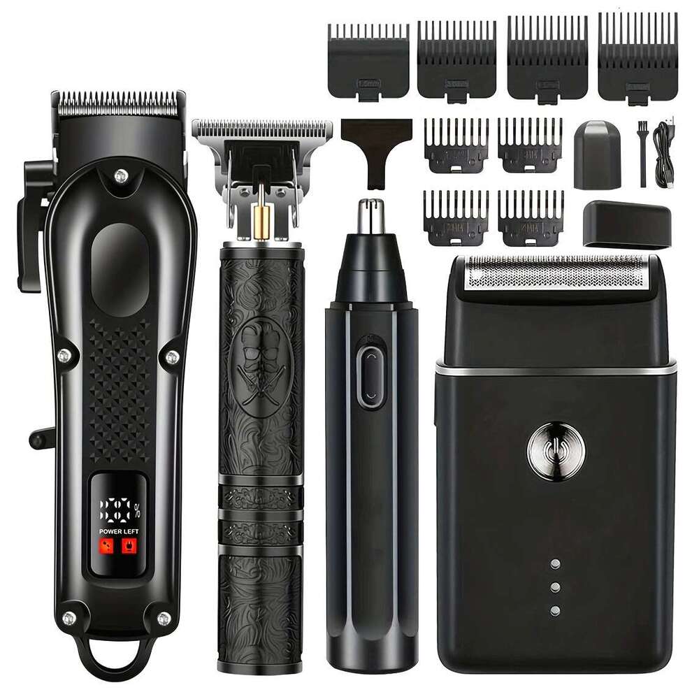 4-In-1 Rechargeable Grooming Kit For Men Clipper Electric Foil Shavers And Beard Trimmers, Ear, Nose Hair Trimmer Set, USB Charged - Perfect Holiday O