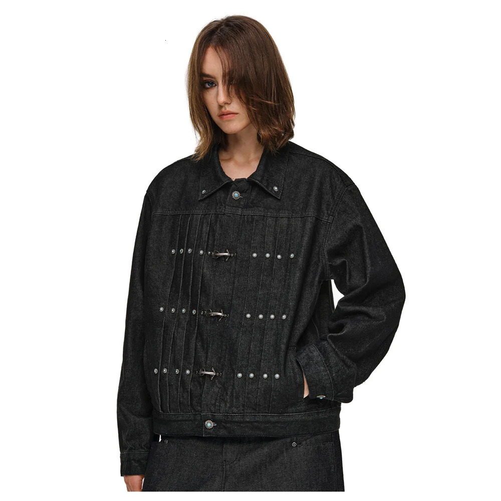 Airplane Buckle Denim Short Jacket Men Streetwear Fashion Hip Hop Turquoise Button Jeans Unisex Spring Autumn Cowboy Coat 251219