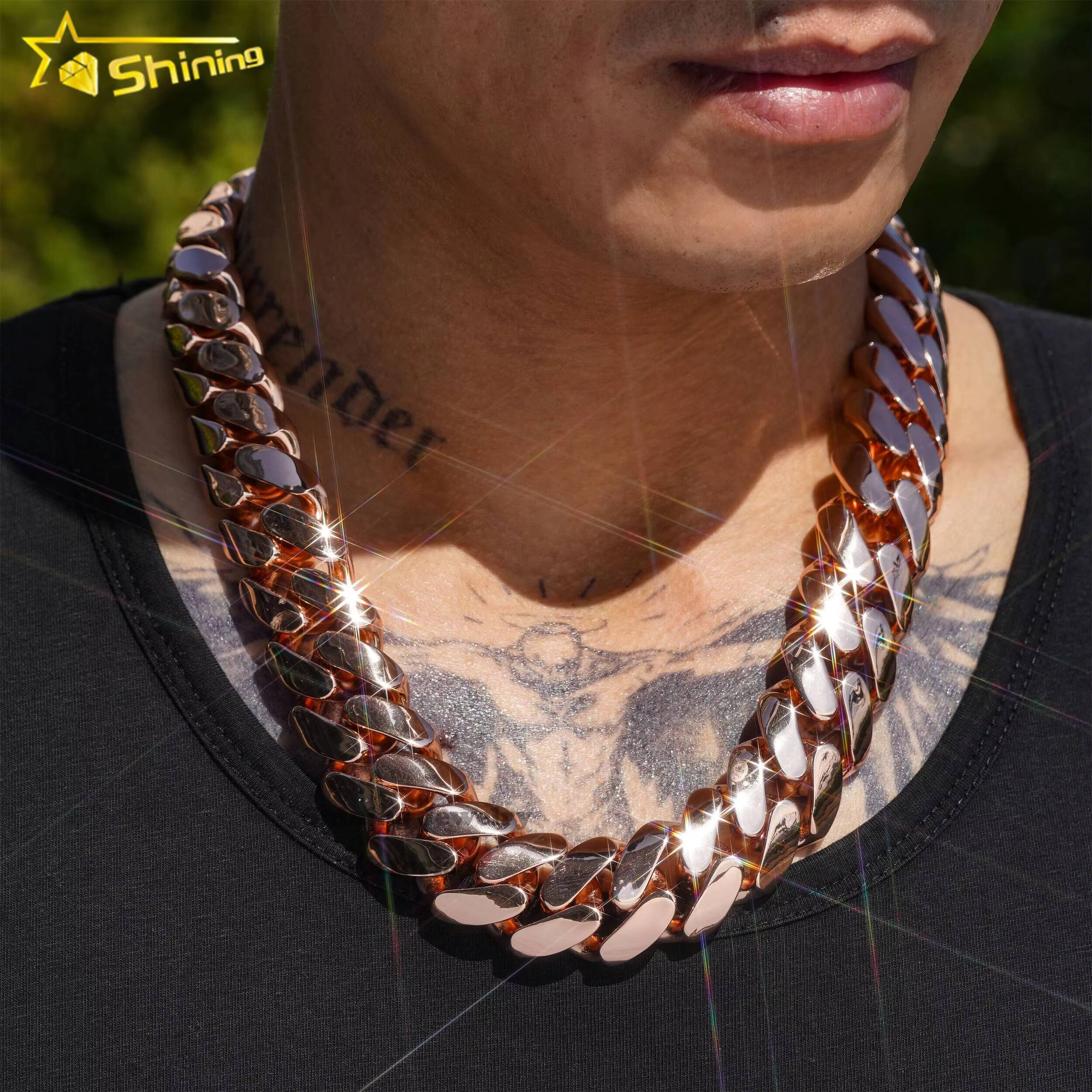 Factory Price Custom 22mm Gold Miami Cuban Link 999 Silver 14k Rose Gold Plated Iced Out Hiphop Moissanite Lock Cuban Link Chain