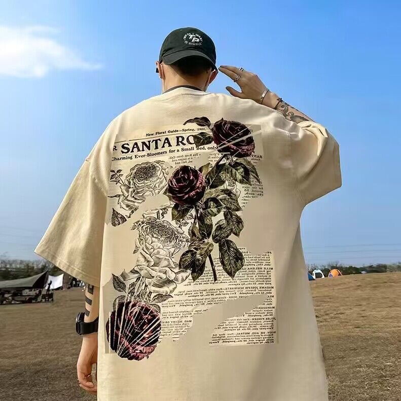 Men's Summer American Trendy Oversized Student Heavyweight Brand Big Size Short-Sleeve T-Shirt, Versatile Casual Tee