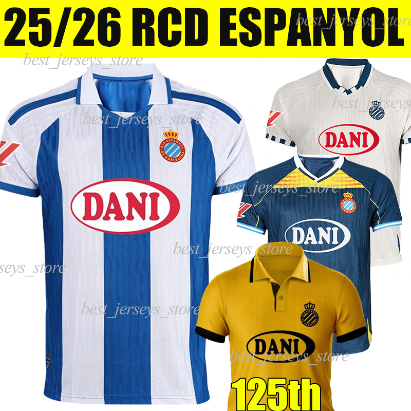 25/26 RCD Espanyol Soccer Jerseys 125th PERE MILLA ROBERTO KIKE.G PUADO C.ROMERO RUBIO JOFRE A.ROCA DOLAN R.TERRATS EDU EXPOSITO men kids kits socks sets football shirts