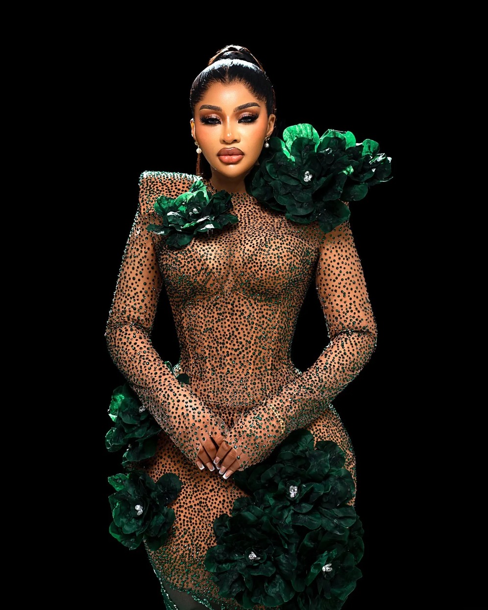 Aso Ebi Dark Green Mermaid Prom Dresses Lace Evening Gowns with Flowers and Crystals - Plus Size Robe de Soiree Mariee Luxe ZD19