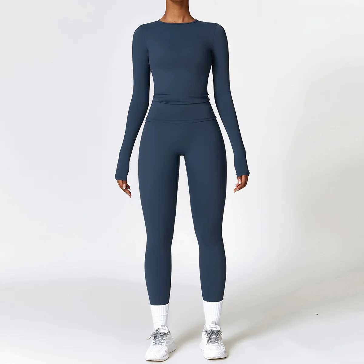 2PCS Yoga Set Women Seamless Workout Set Sportswear Gym Clothing Sports Suits Fitness Long Sleeve Crop Top High Waist Leggingst251219
