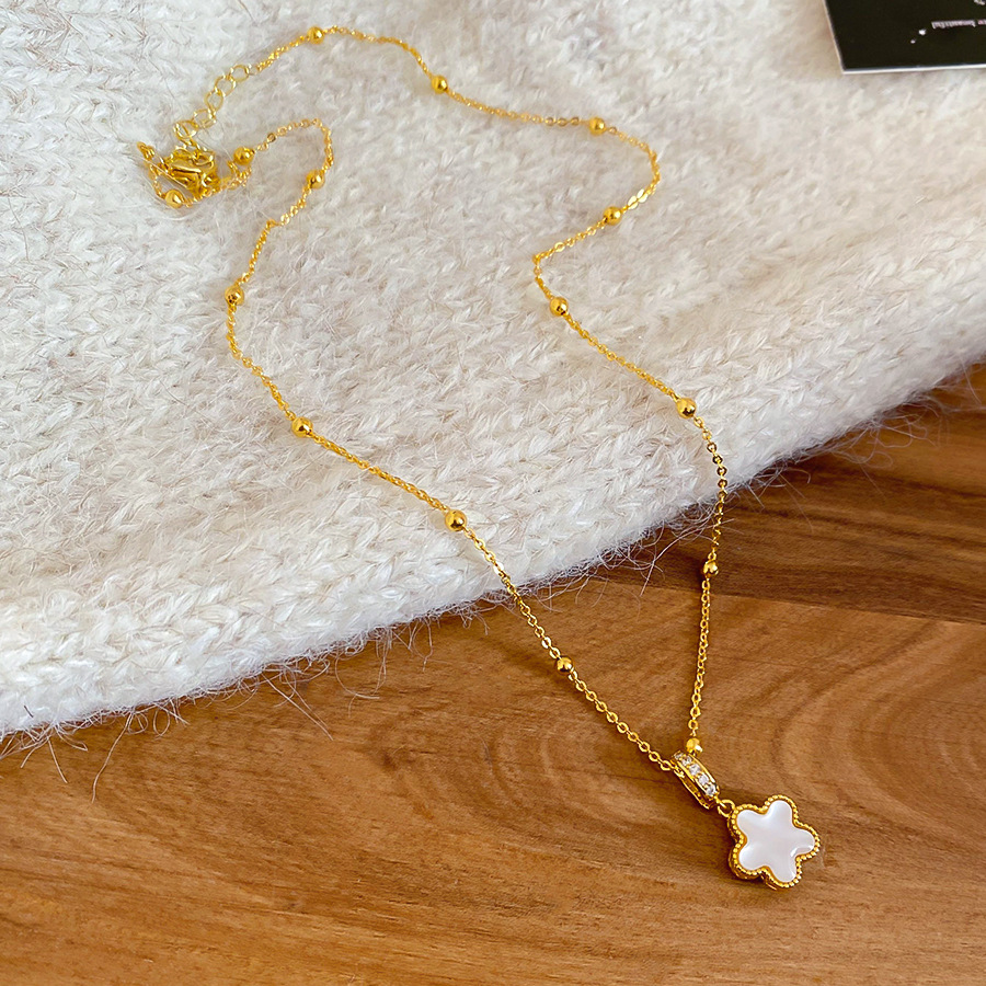 Metal Oil Drop Beaded Double-Sided Flower Necklace Exquisite Elegant Everyday Versatile Collarbone Light Luxury Niche Sweater Chain - view 7