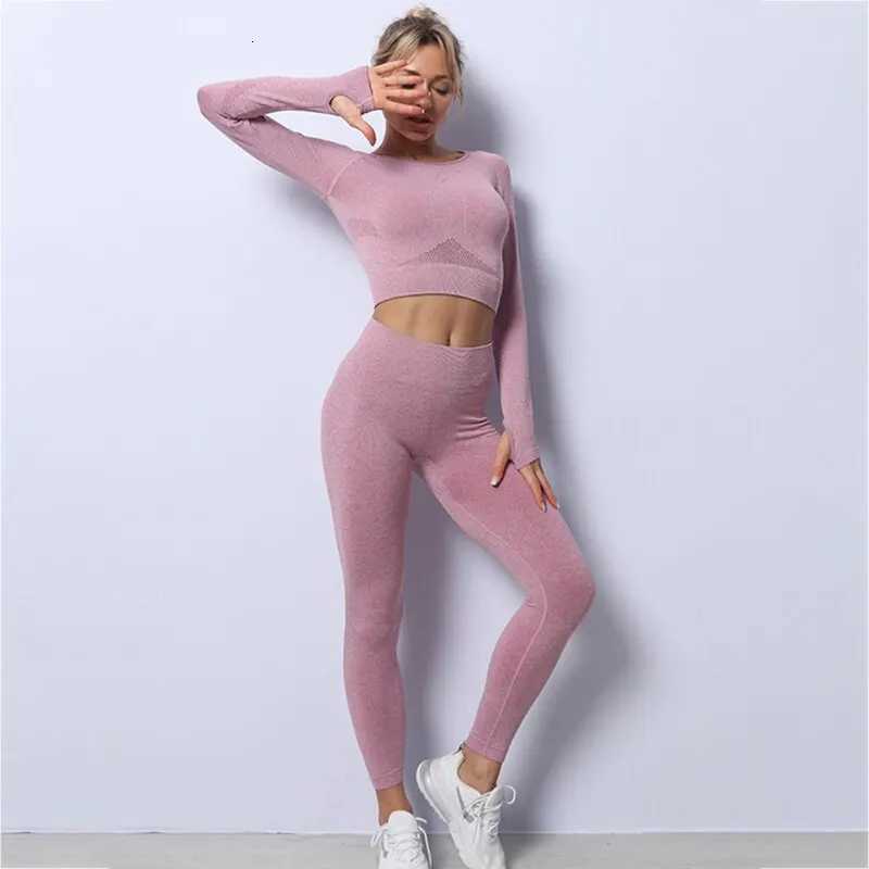 Women Yoga 2 Pieces Workout Outfits Seamless High Waist Leggings Sports Crop Top Running Clothes Setst251219