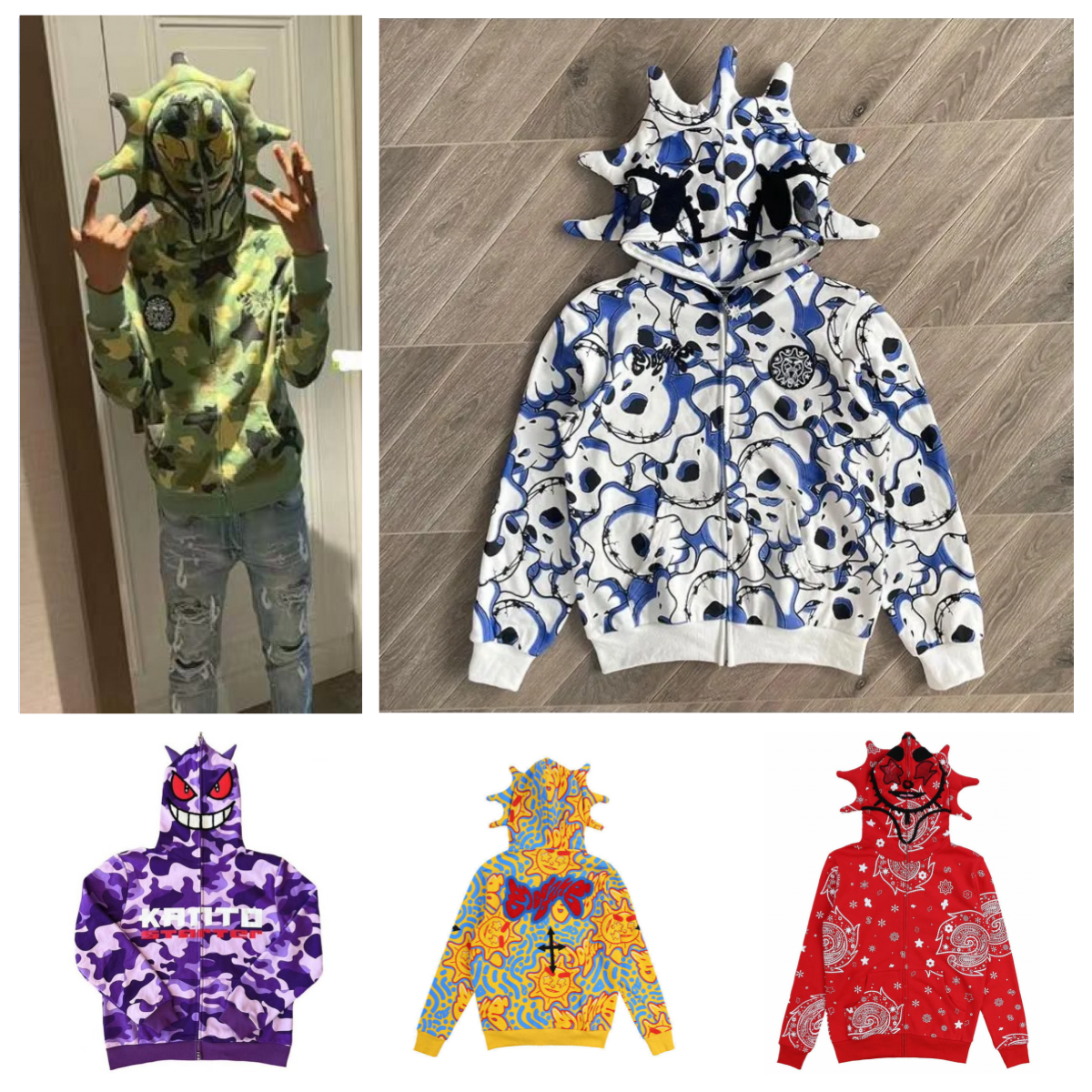 Men's Hoodies Glo Gang The Glory Hoodie Blue Cartoon Drink Print Full Zip Pullover Sweatshirt Y2k And Hip-hop Rock Youth Oversize Hooded For Men And Women