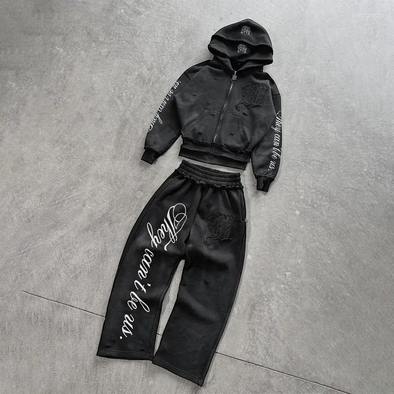 Men's Tracksuits Graffiti Letter Zip Hoodie Loose Pants Comfort Fashion Sports Suit Men Women Hip Hop Casual