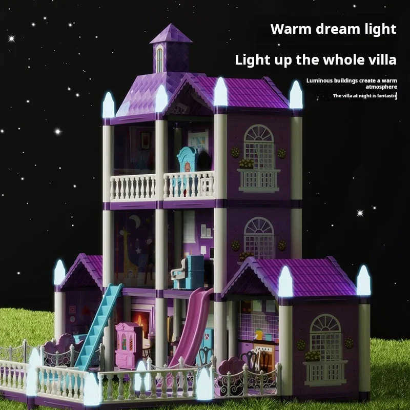 Disney DIY Princess Castle Luminous Villa Set Girls Toy Doll House Children Play Model Play House Toys for Kids Girls Christmas Gifts H251219