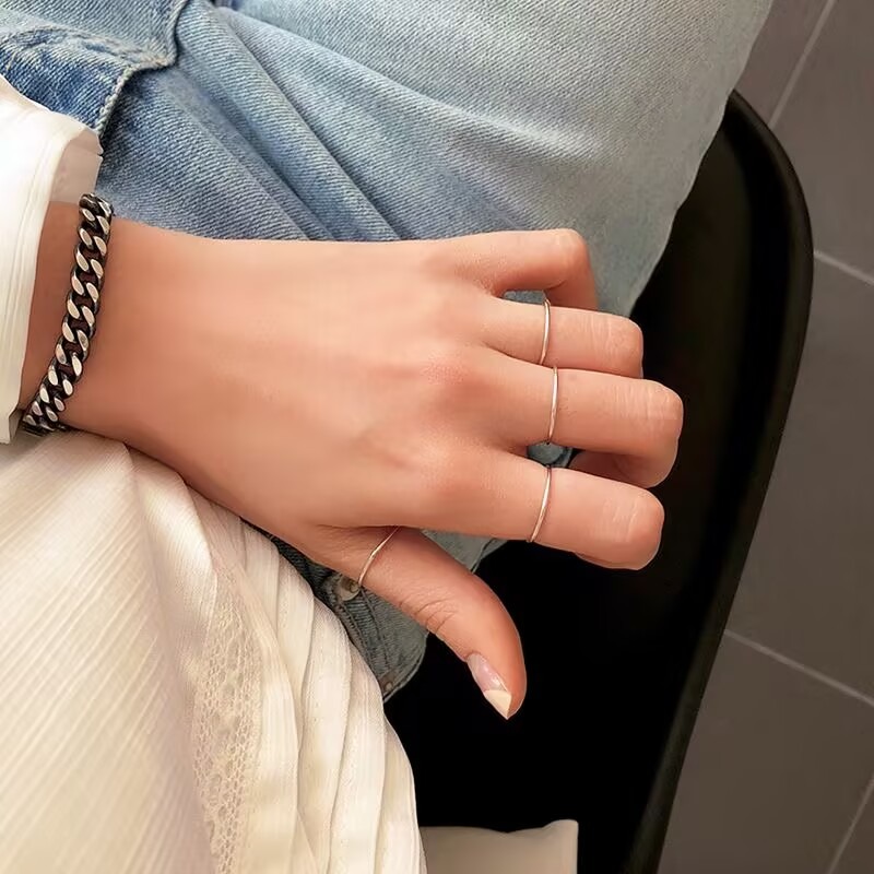 Jewellery Ring Designer Fine S925 Sterling Silver Korean Fashion Glossy Line Band Size 4 14 for Minimalist Daily Wear and Gift High Quality - view 5