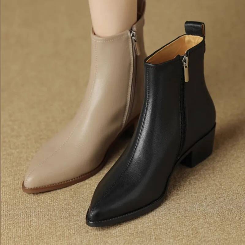 2025 Black Leather Women Ankle Boots Side Zipper Decor Flats Chelsea Botas Mujer Vintage Brown Autumn Knight Botines Femmes ddmythur