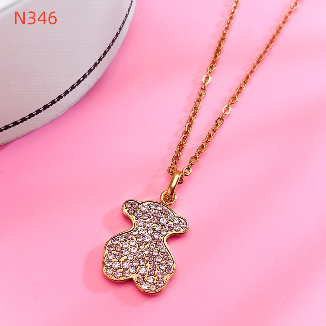 Fashion Women Men Silver Gold Stainless Steel Span Bear Round Animal White Hollow Zircon Pendant Necklace Jewelry