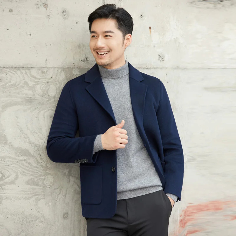 100 Pure Wool DoubleSided Coat for Men Slim Fit Slimming Suit Jacket Solid Color Lapel Simple Cardigan 251219