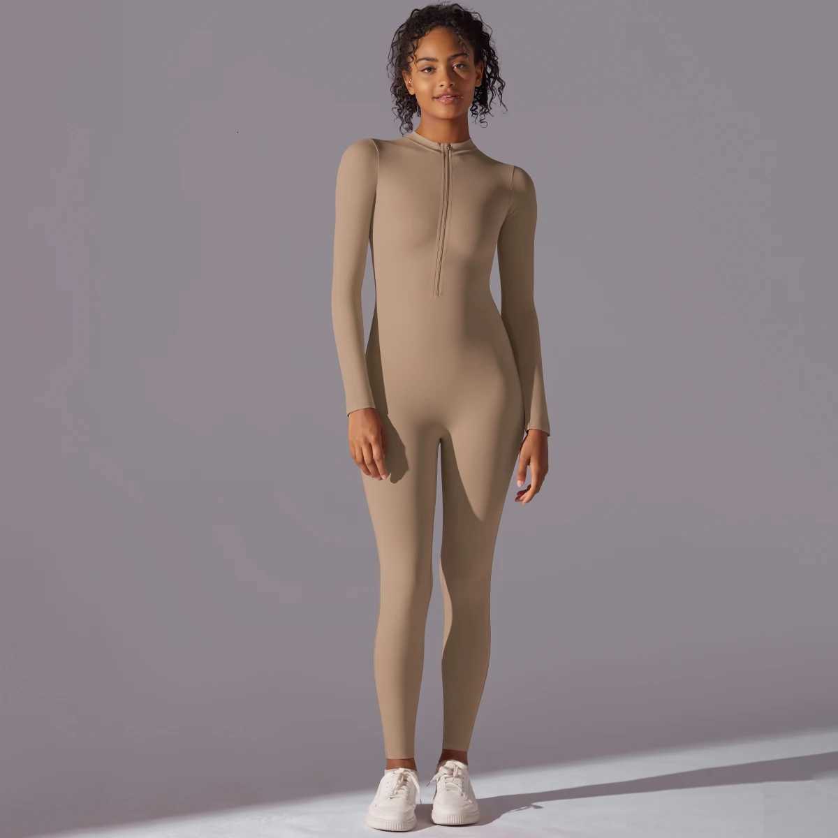 Solid Sports Jumpsuit Fashion Zipper Long Sleeve Fitness Overalls Women Sportswear Quick-dry Gym Yoga Jumpsuitt251219