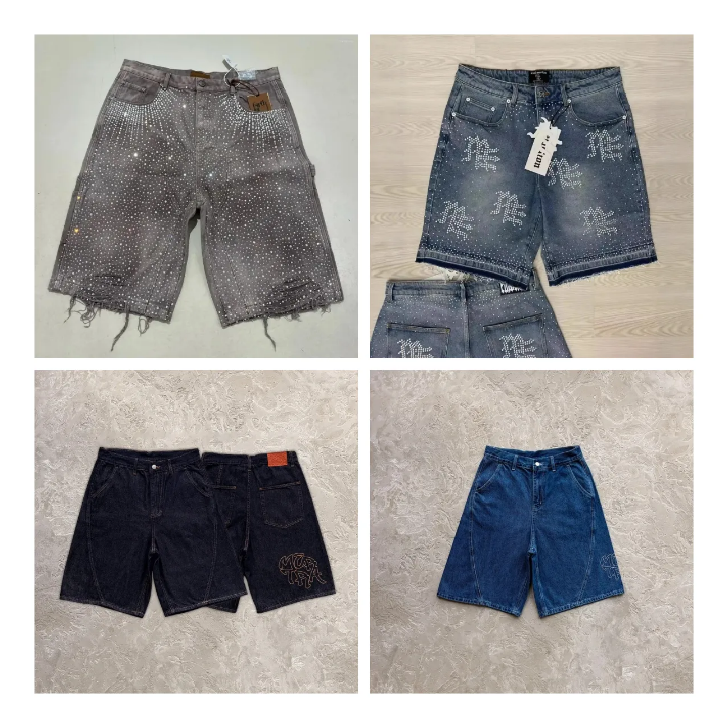 Men's Shorts Streetwear Couple Vintage Rhinestone Sequined Denim Cowboy Hip Hop Loose Sport Casual Mertra Embroidered Streetwear Hip-hop Youth For Men And Women