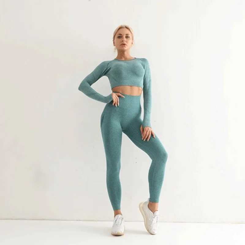Seamless Yoga Sets Women Workout Sportswear Gym Clothing Long Sleeve Crop Top High Waist Leggings Workout Fitness Sports Suitst251219