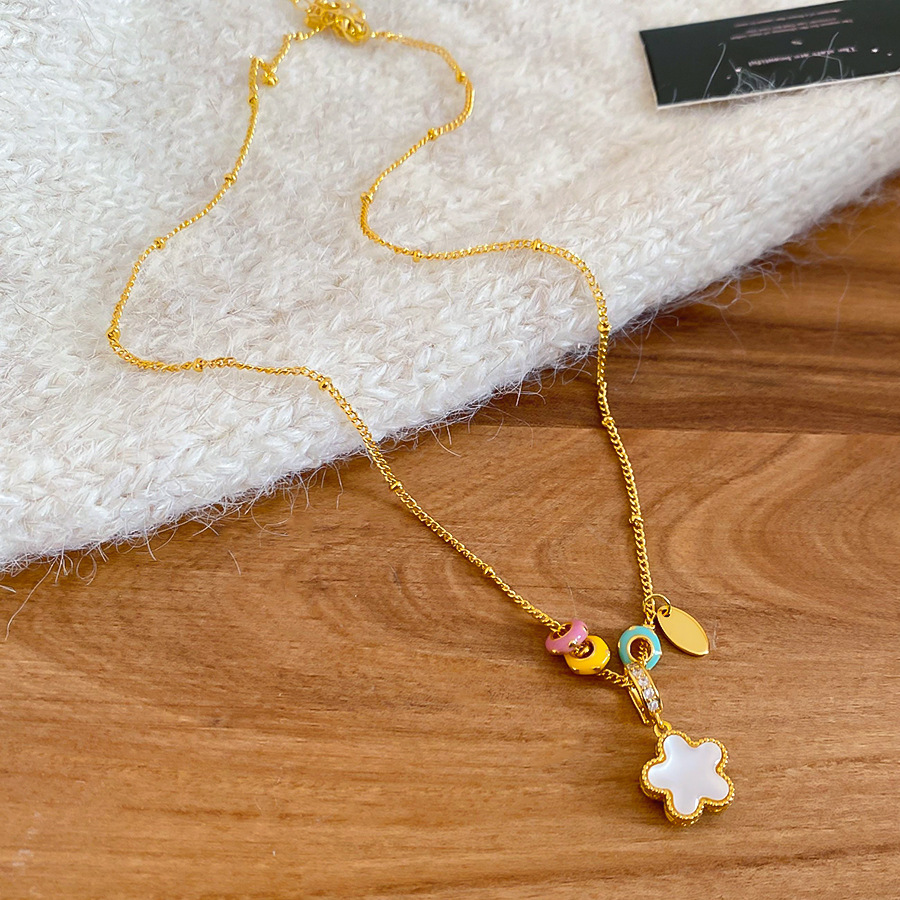 Metal Oil Drop Beaded Double-Sided Flower Necklace Exquisite Elegant Everyday Versatile Collarbone Light Luxury Niche Sweater Chain - view 6