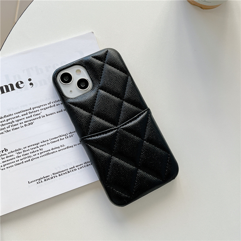 iPhone 17 Pro Max Chanel Style 3D Quilted Pattern Compatible with Apple 16 Lychee Texture 15 Leather 14 Card Slot Hard Case