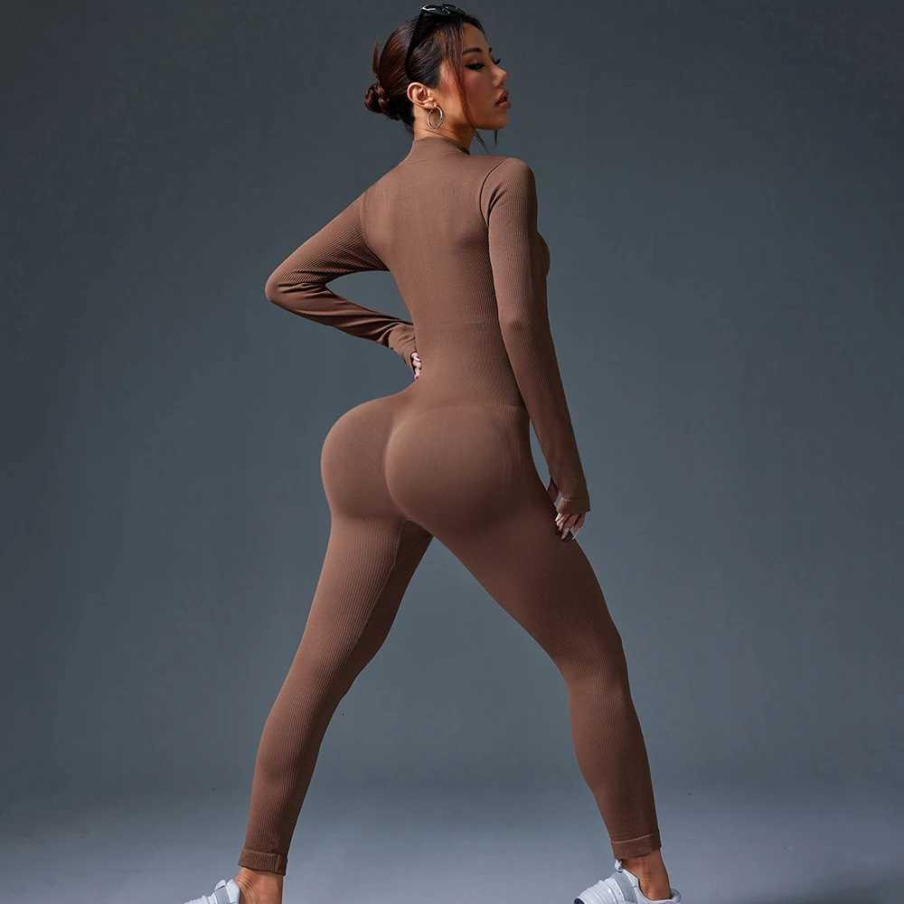 Half Zip Jumpsuit Women Gym Bodysuit Long Sleeve Activewear Set Running Workout Romper Fitness Overalls Sportswear Yoga Clothest251219