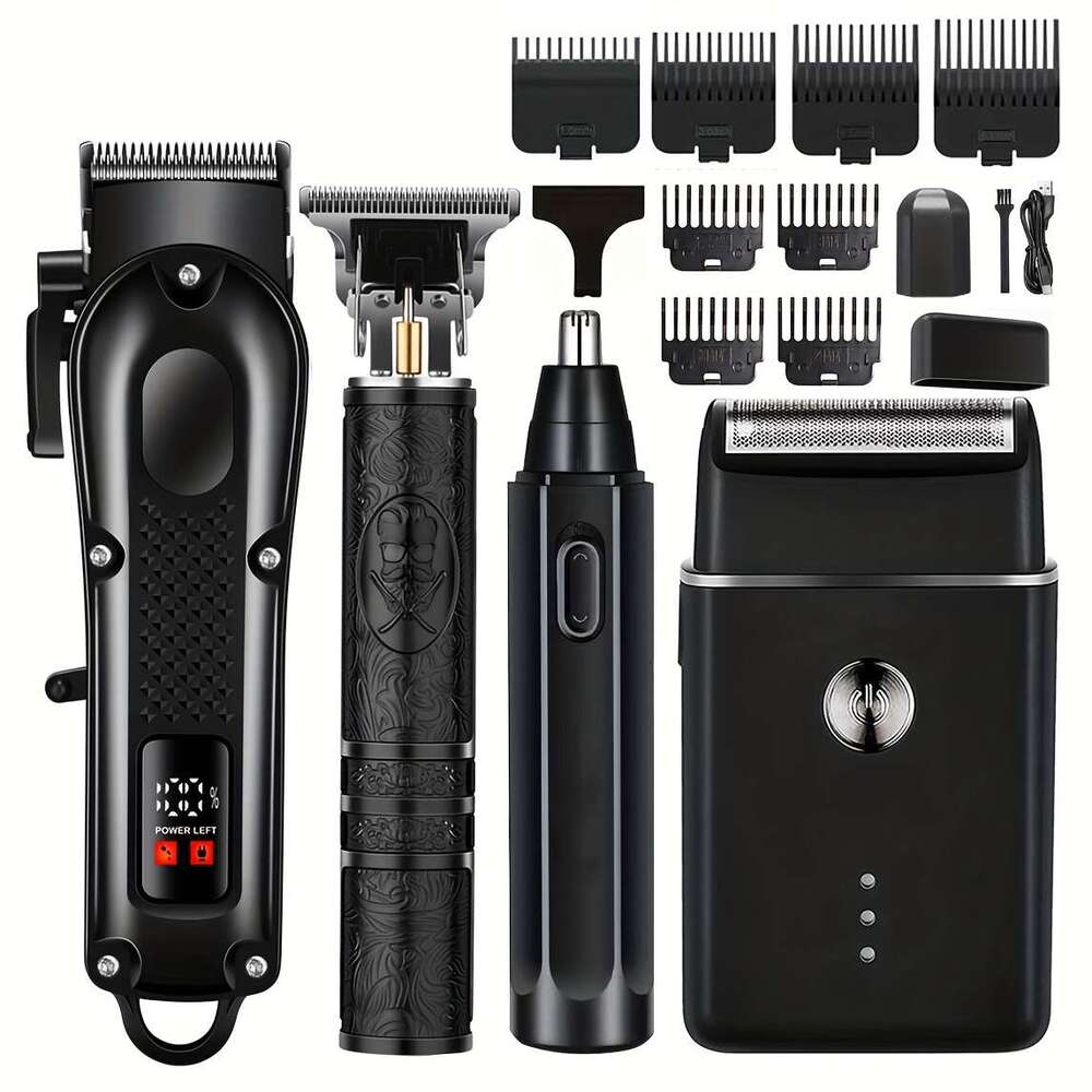 4-In-1 Rechargeable Grooming Kit For Men Clipper Electric Foil Shavers And Beard Trimmers, Ear, Nose Hair Trimmer Set, USB Charged - Perfect Holiday O