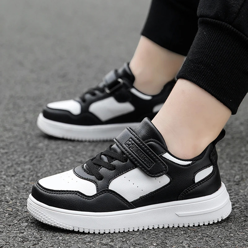 Boys Shoes Sneakers Leather Children Comfortable Flat Shoes Black White Shoes for Kids Girls School Walking Footwear Non Slip 251218