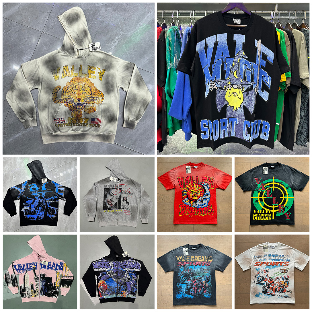 Men's Hoodies Designer Shirts valley Cartoon Character valelives Vintage Letter Print Cotton Man Womens designers tshirts Tops Cotton Tshirts Clothing S -XL