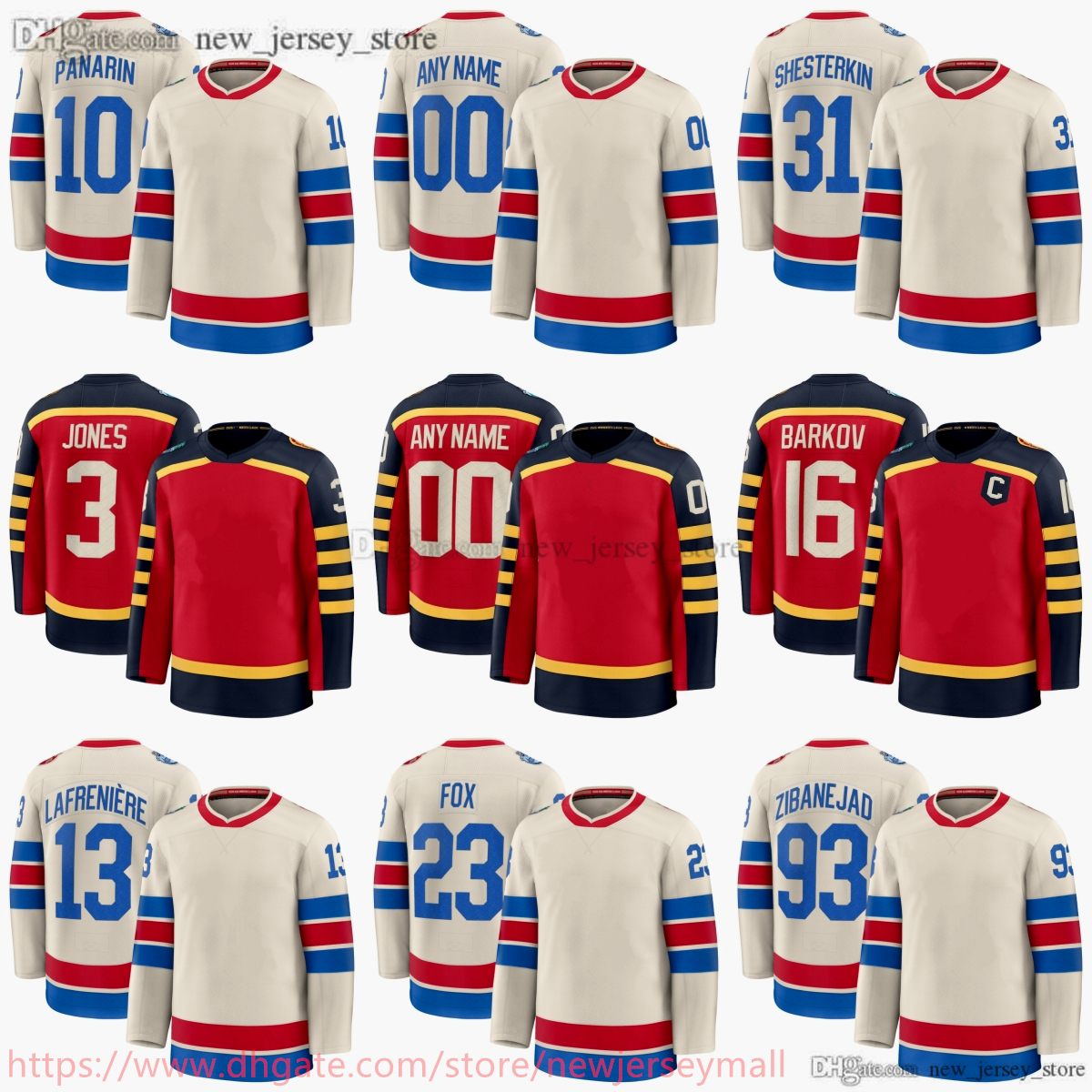 2026 Winter Classic Ice Hockey 16 Aleksander Barkov Jersey 13 Alexis Lafreniere 23 Adam Fox 10 Artemi Panarin 31 Igor Shesterkin 93 Mika Zibanejad 3 Seth Jones Jerseys