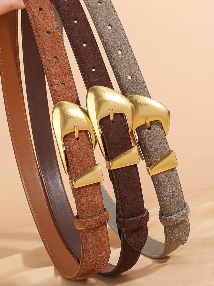 Fashion Womens Belt Western Belts Trendy Gold Buckle Waistband Black Suede Leather Belt Pants Jeans Belts for Women 251218