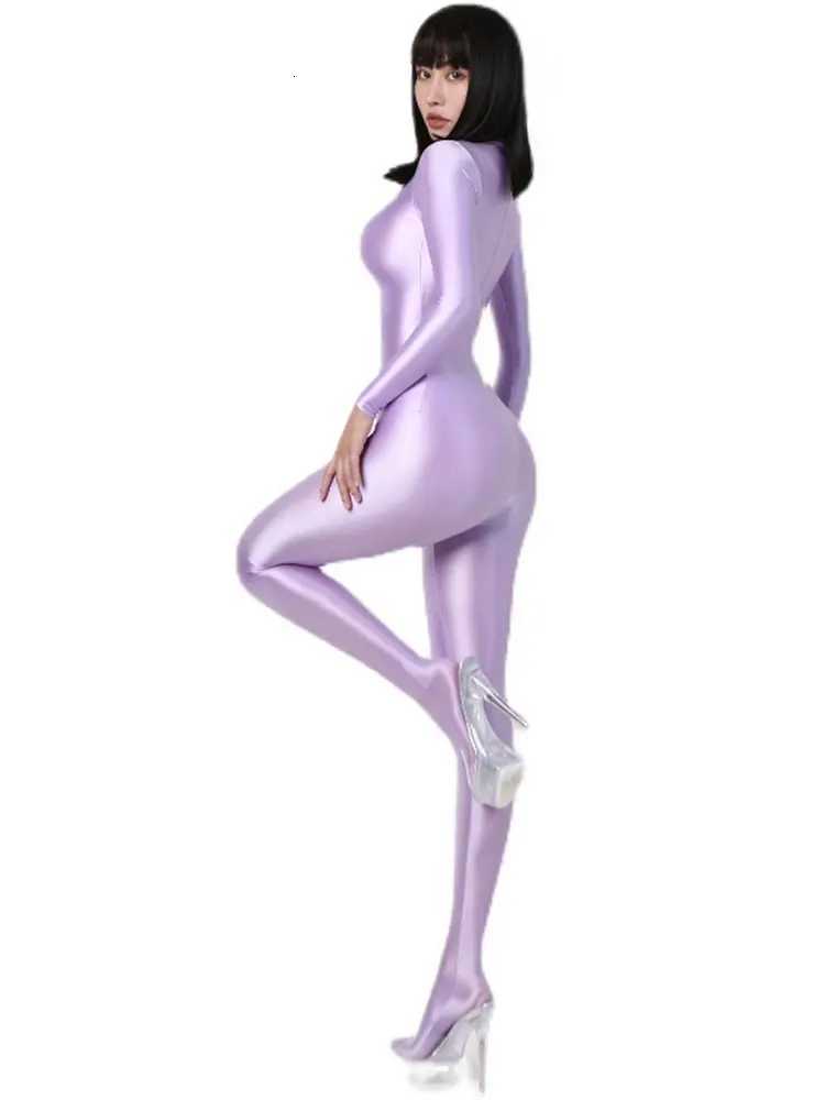 Women Oily Glossy Long Sleeve Elastic Bodysuit Bodycon Rompers One-piece Swimsuit Silky Tights Satin Pantyhose Jumpsuits Thongt251219