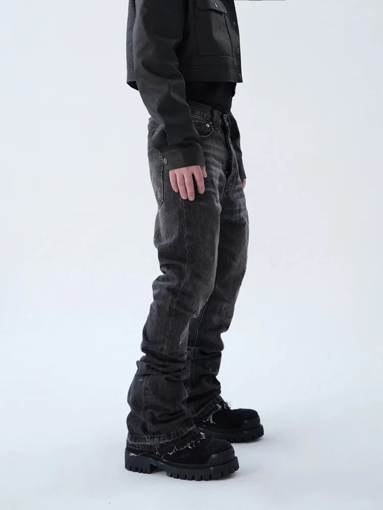 American Retro Y2K Streetwear Washed Black Slim Flared Jeans Pants For Men Clothing Cotton Long Trousers Ropa Hombre 251218