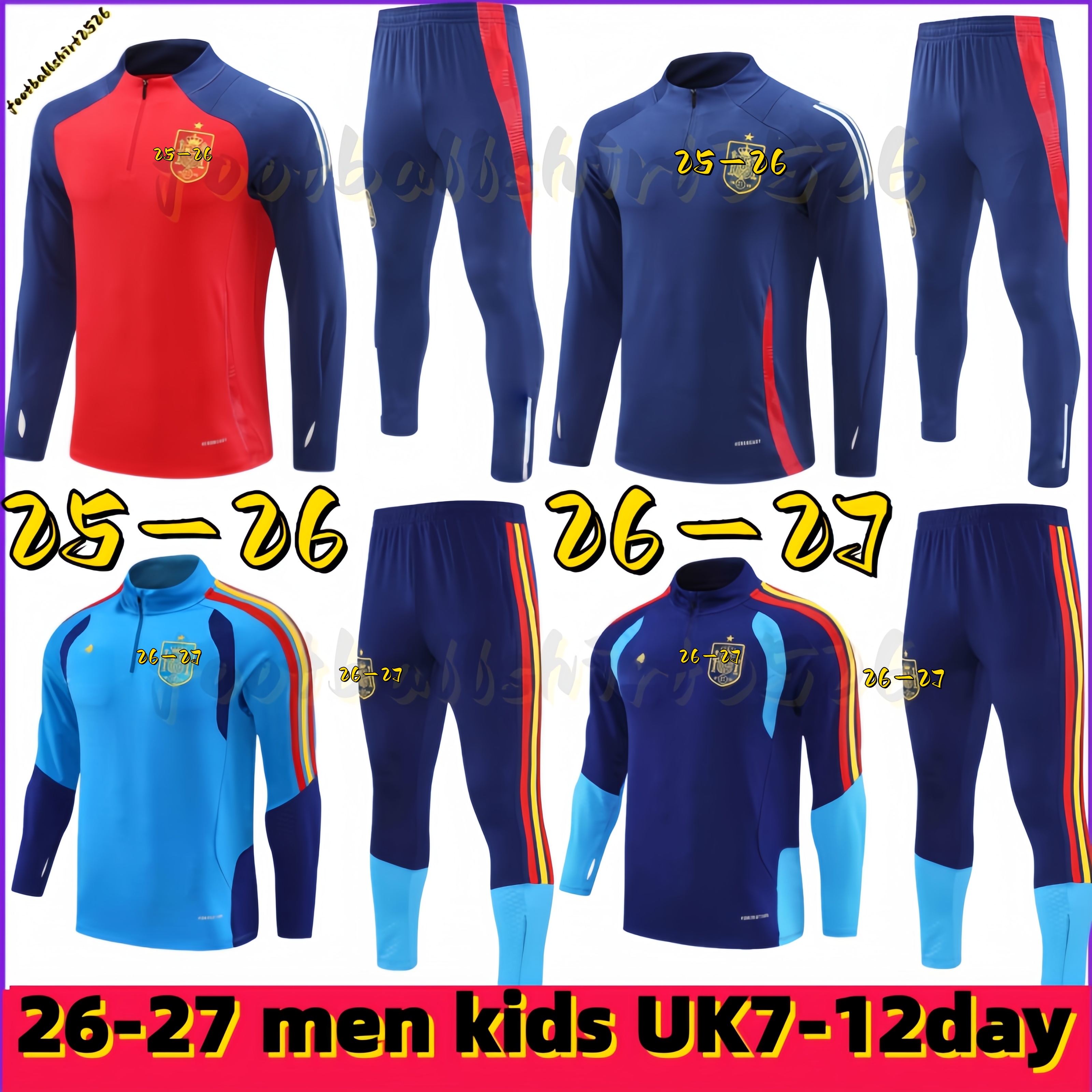 25 26 Spain Long sleeved half pulled tracksuit PEDRI FERRAN MORATA A.INIESTA PEDRI Espana Camiseta 2024 world training suit Cup ALCACER SERGIO men kids kit uniformes