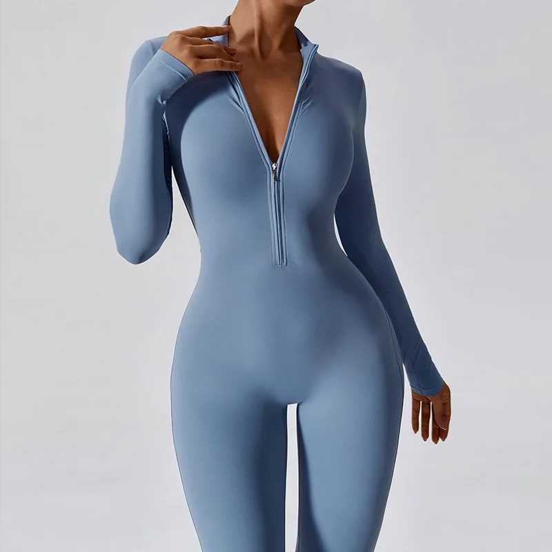 Womens Gym Zipper Jumpsuit Yoga Boilersuit Long Sleeved Sportswear Workout High-intensity Fitness One-piece Skin-tight Garmett251219