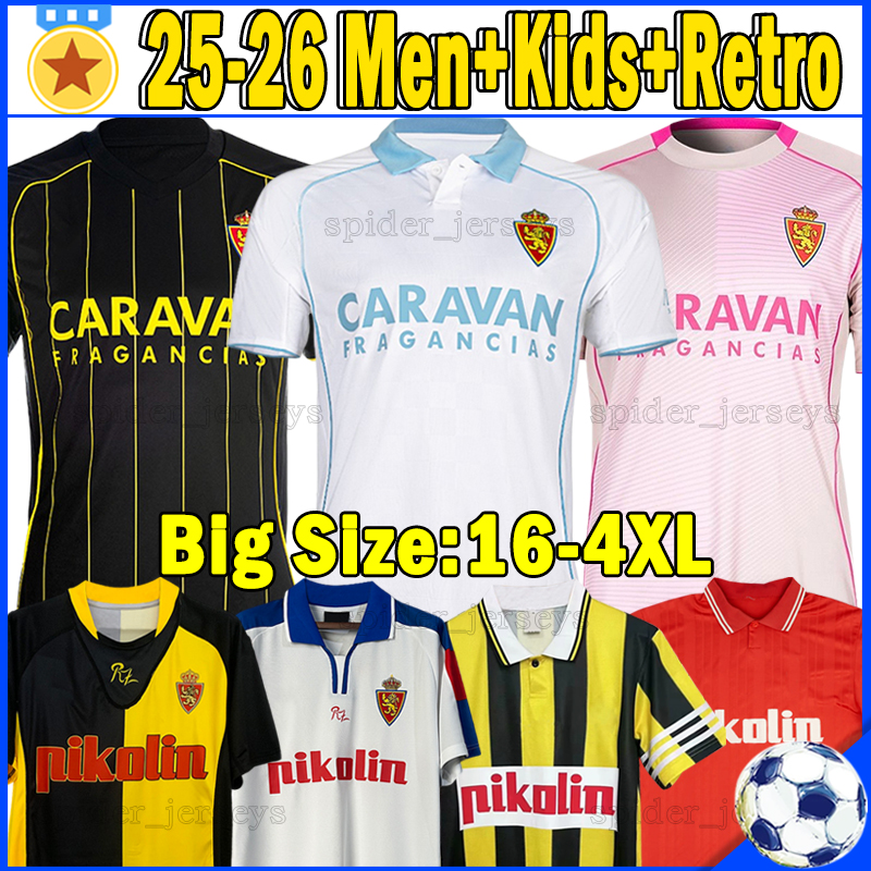 XXXL 4XL 25 26 Real Zaragoza Soccer Jerseys KODRO DANI GOMEZ M.SOBERON BAZDAR 2025 2026 SEBAS MOYANO BAKIS Retro 1983 95 97 2001 04 Football Shirts Men Uniforms Kids Kits