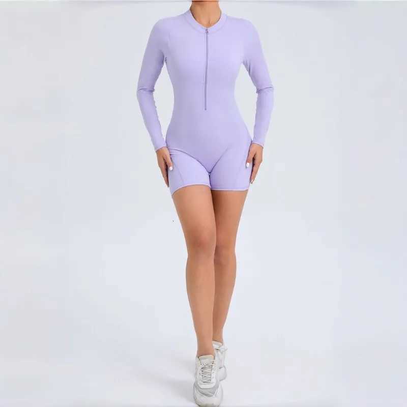 Womens Nude Yoga Suit with Hollowed Out Peach Buttocks and Half Open Zipper Jumpsuit Sports Quick Drying Fitness Suitt251219