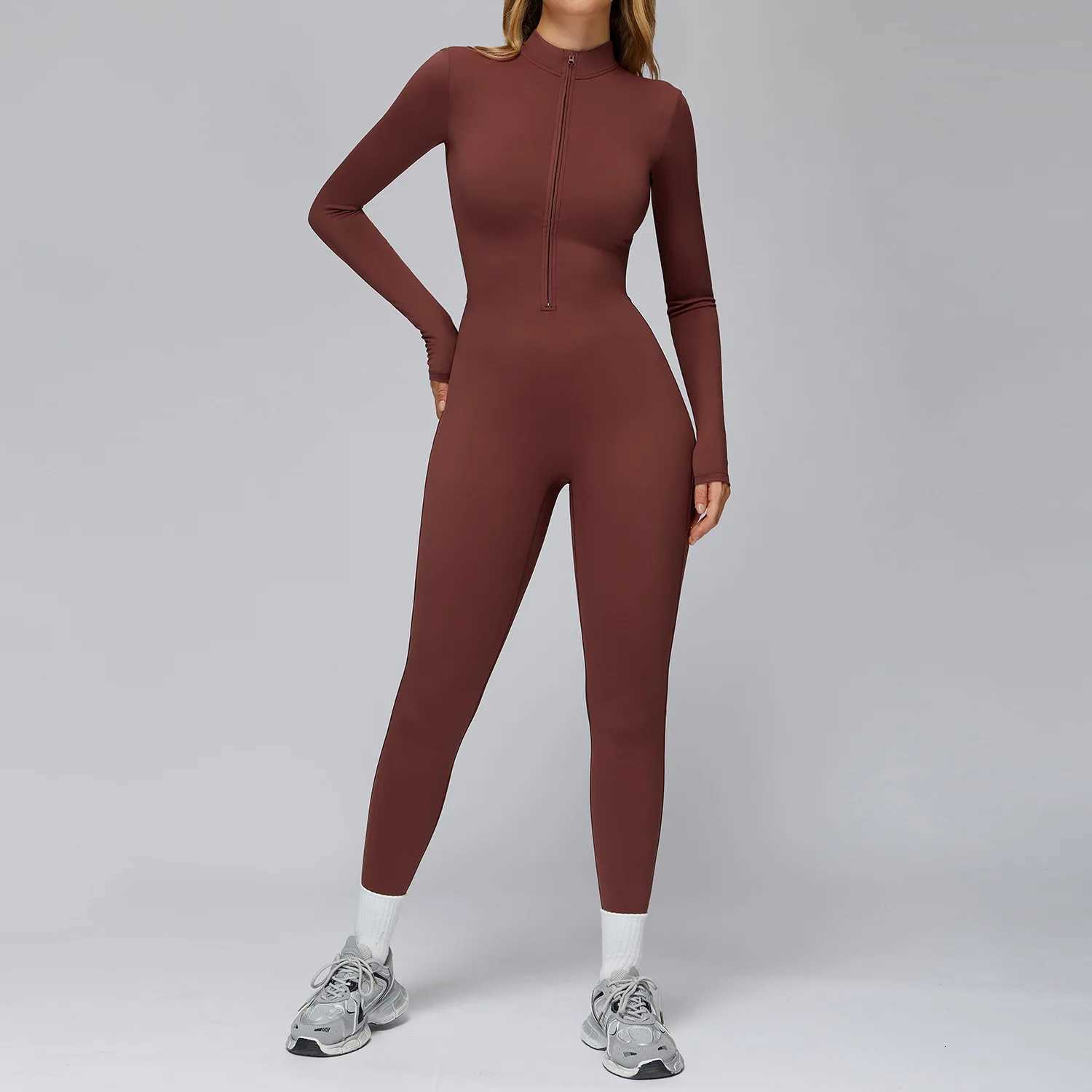 Workout Zipper Jumpsuit Sexy Long Sleeve Sports Bodysuits Women Gym Rompers Fitness Suits Female One-piece Tracksuit Sportsweart251219