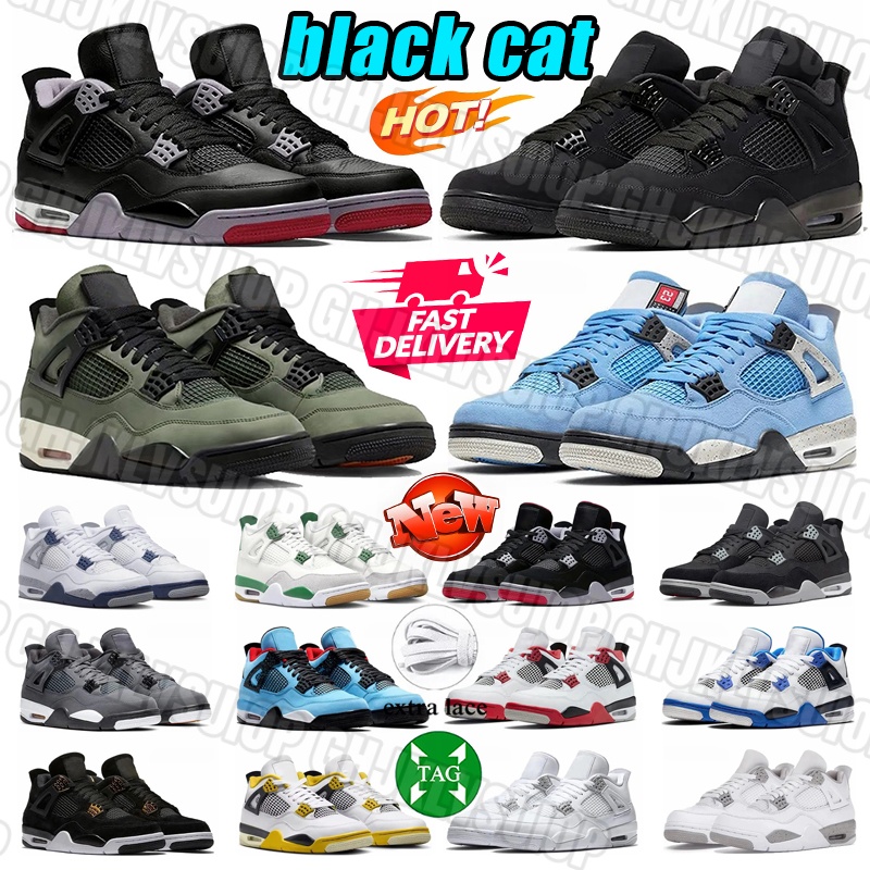 New Black Cat Designer 4 4s basketball shoes Mens Womens Leather rubber White Cement Navy Blue Bred Cool Grey outdoors traiers sports sneakers