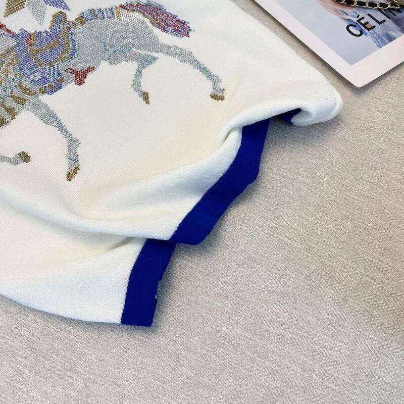 Women Stylish Casual Contrast Color Rhinestone Ice Silk Knitted T-Shirt Summer Elegant Chic O Neck Short Sleeve Loose Basic Tops