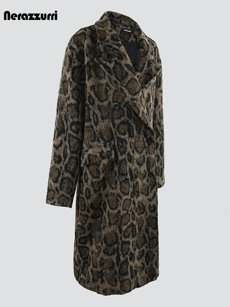 Nerazzurri Autumn Winter Long Loose Casual Leopard Print Woolen Coat Men 251219
